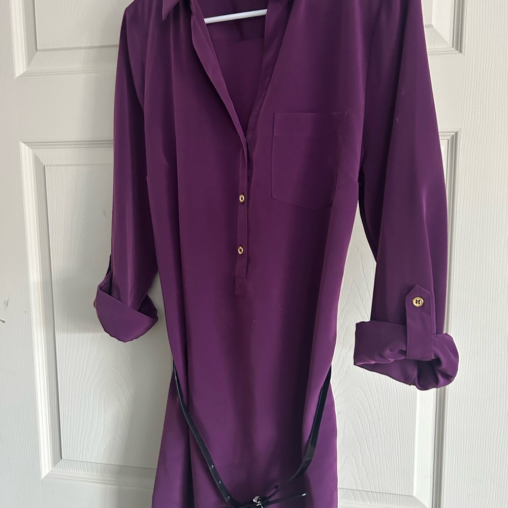 Elegant Purple Shirt Dress with Belt